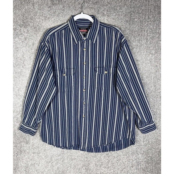 Work N Gear‎ Authentic Workwear Blue Striped Button Up Shirt Mens Size XL Cotton - Picture 1 of 8